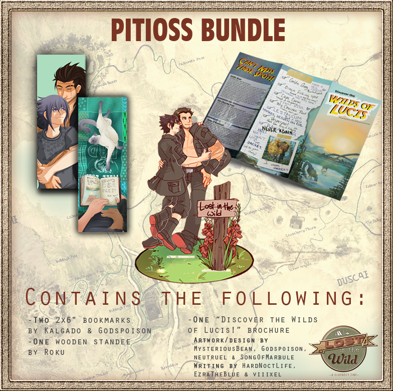 Planning to tackle the infamous dungeon? Grab our new Pitioss Bundle! With one of our wooden standees, two bookmarks and the "Discover the Wilds of Lucis!" travel brochure, you won't get lost out there!

Store closes on November 9th!
lostandfoundzines.bigcartel.com