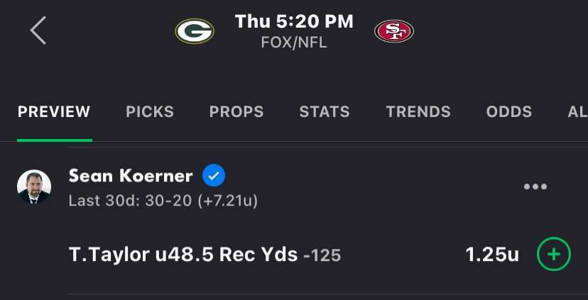 Trent Taylor: 1 rec, 9 yds.
Another primetime prop winner from @The_Oddsmaker 💰