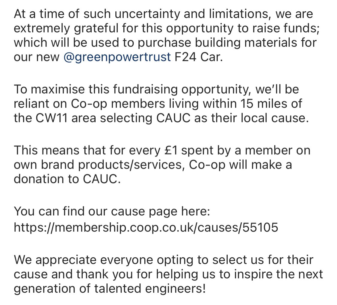 CAUC_SHS's tweet photo. We’re very excited to have been selected as one of the local causes for this years @coopuk Community Fund🎉 If you live in the CW11 area please select us as your cause and help us to inspire the next generation of engineers! @SandhighDT @SandbachHigh @SandbachCollege @iSandbach https://t.co/O0cfuhzcOx