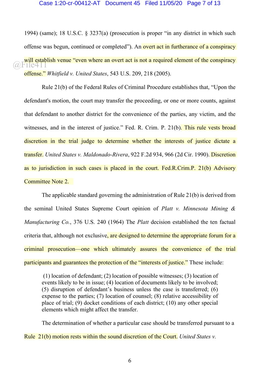 Now if you’re asking me;IMO Defendant Shea does make a few solid arguments why a change of venue is appropriate but ultimately it’s up to the Court. I also think this is a defense strategy to uncouple himself from Kolfage & Bannon not IDEAL for the Govt https://ecf.nysd.uscourts.gov/doc1/127127922207