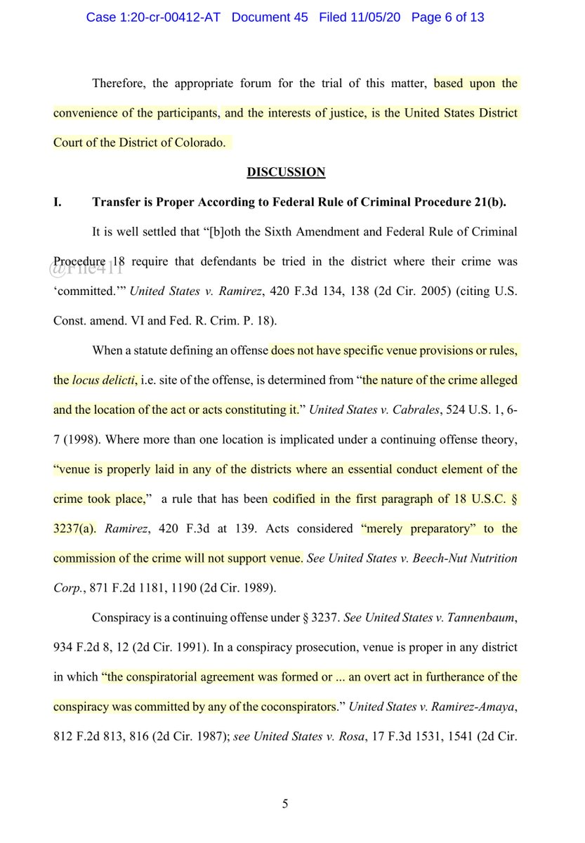 Now if you’re asking me;IMO Defendant Shea does make a few solid arguments why a change of venue is appropriate but ultimately it’s up to the Court. I also think this is a defense strategy to uncouple himself from Kolfage & Bannon not IDEAL for the Govt https://ecf.nysd.uscourts.gov/doc1/127127922207