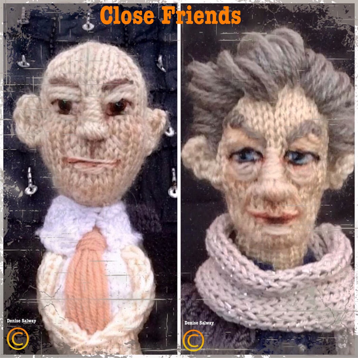 #SirPatrickStewart #SirIanMcKellen #closeup #knitted #celebs #icons tribute #closefriends #designs #denise #salway