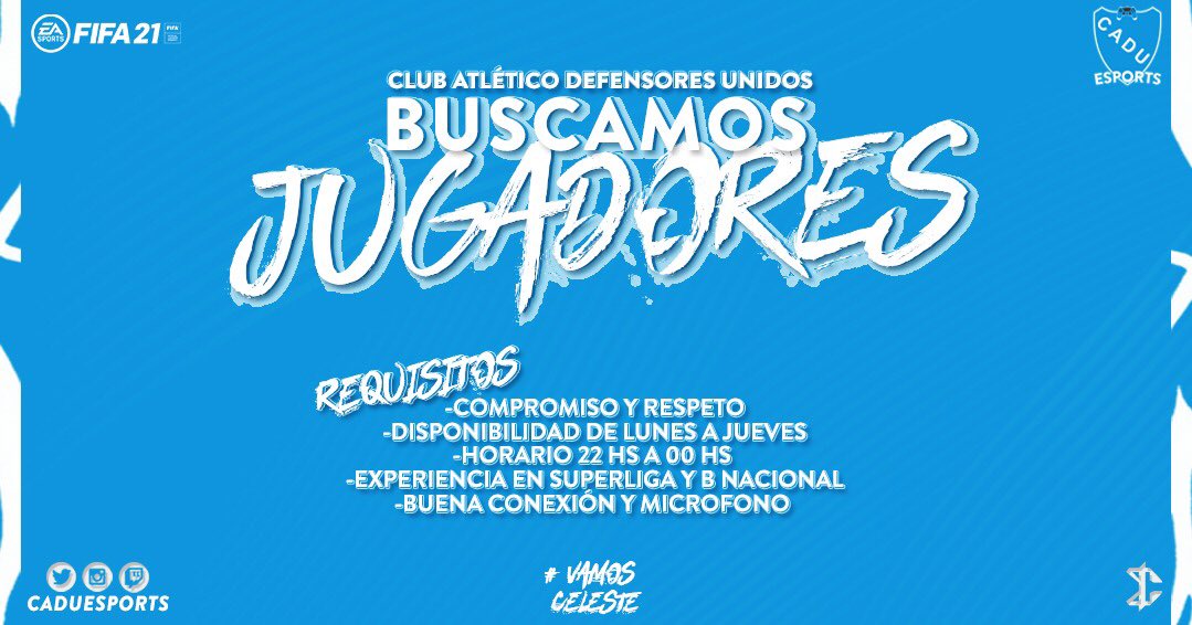 CaduEsports's tweet photo. Por inconvenientes imprevistos 
Salimos en búsqueda de MCO , GK MD/MI , MCD, DC para venir a pelear un puesto en la próxima la temporada de @IESAFIFAar https://t.co/idrB0IJSSj