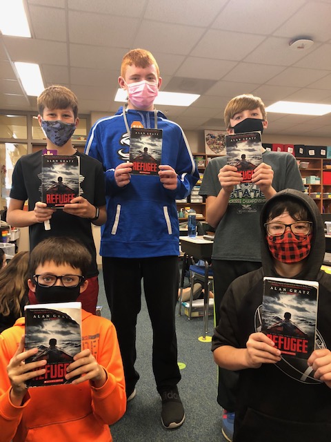 Ms_SimmonsClass's tweet photo. @AlanGratz, We LOVED reading Refugee! We loved the different perspectives of the characters in different parts of time.  We wish that there was another chapter about Josef because we wanted to know more about what happened to him after his family died.   #GDTBAL @KerryLynne68 https://t.co/tiLBktO6TO
