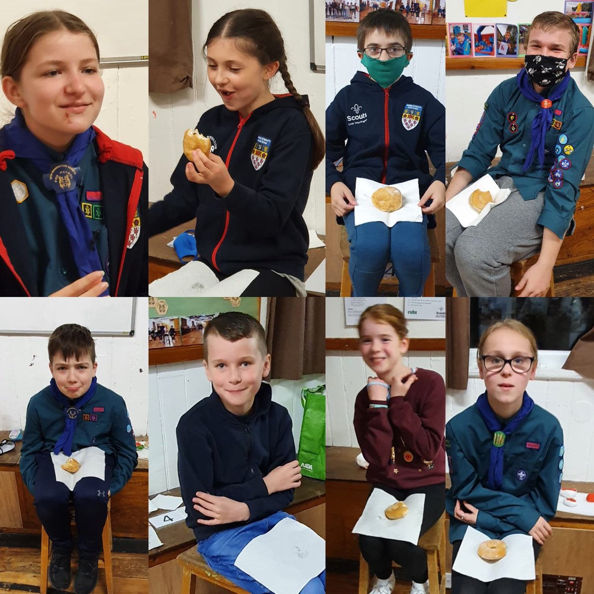 10thWarrington's tweet photo. Or last face to face session for a while!  Happy Scouts when they managed to eat their donut without licking their lips, sad Scouts when they got caught licking and had to look longingly at their donut instead!🤣😋🍩😁

#10thwarringtonscoutgroup #scoutshavingfun #donuts #scouts https://t.co/X263OFOLCc