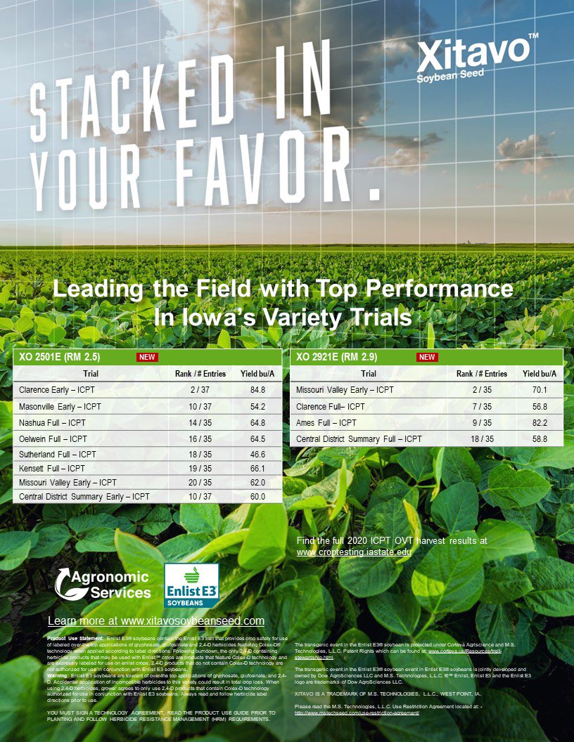 BillBackhaus's tweet photo. Truly Stacked in Your Favor!  #Xitavo #EnlistE3 #Soybeans Check out these exciting results from Iowa! https://t.co/PVomlXjDdg