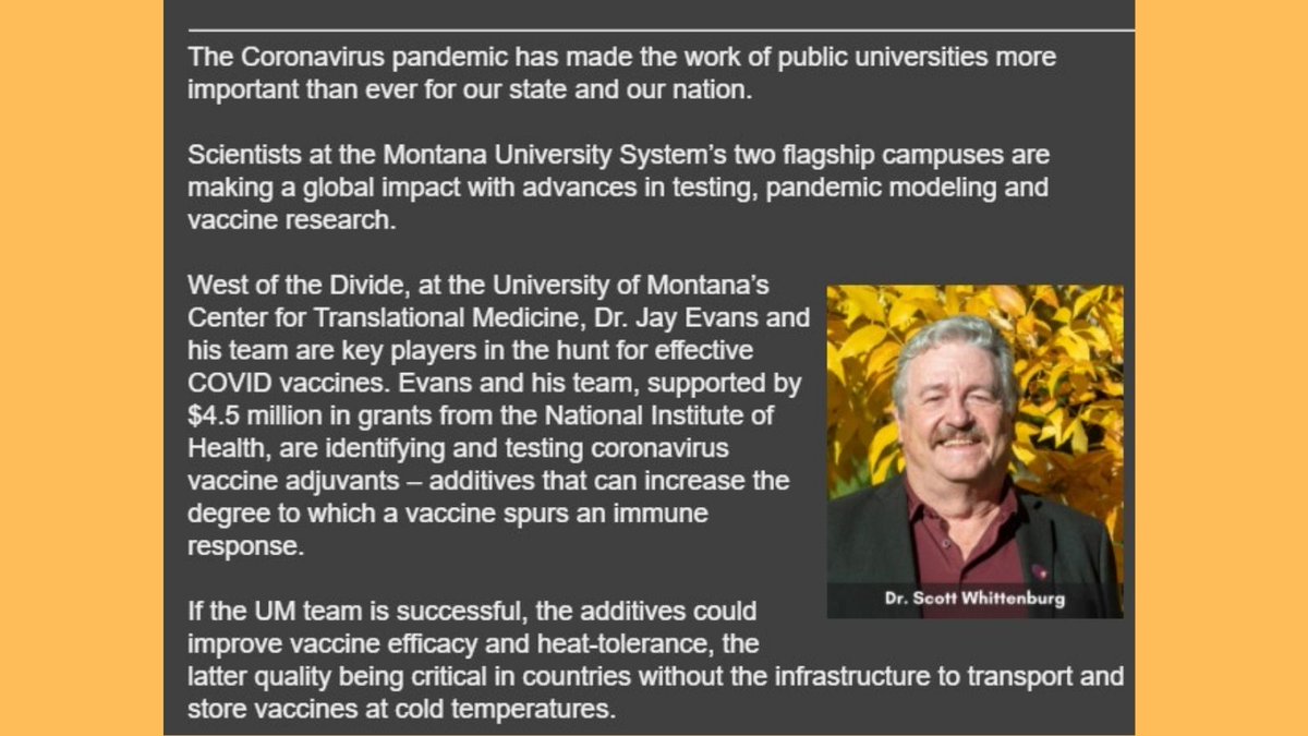Learn how UM and MSU are having a global impact in the fight against COVID in the new issue of MUSings, the Montana University System newsletter. mailchi.mp/.../musings-th…...

#CareerandTechnicalEducation #universityofmontana #montanastateuniversity