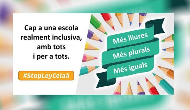Segons la LEC, l’#escolaconcertada forma part del Servei públic d’educació i és un pilar imprescindible del sistema educatiu. Podeu firmar en contra de la #LeyCeláa en aquest enllaç: masplurales.es
#StopLeyCelaá #Másplurales