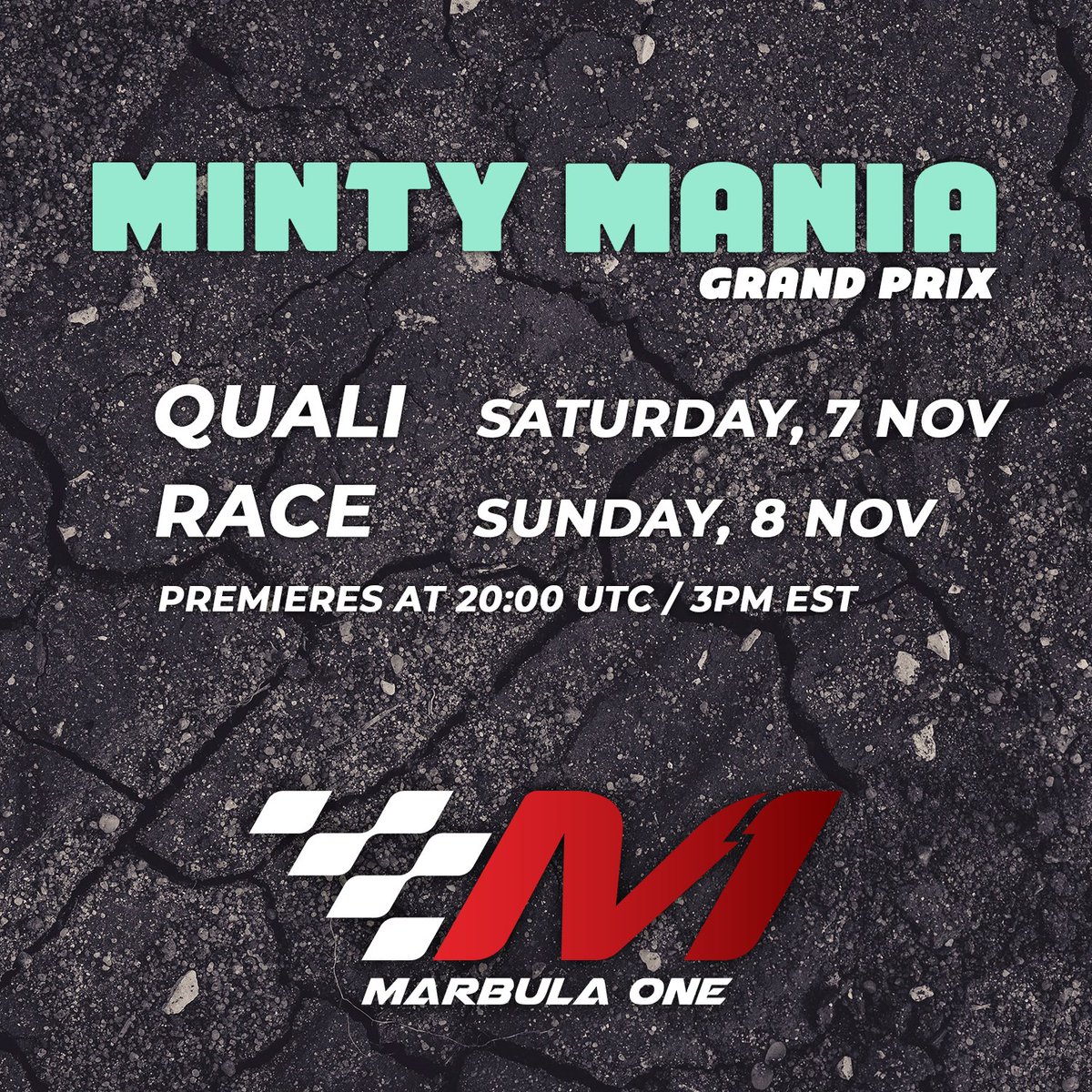 Marbula One FINALLY returns this weekend with our first stage, the Minty  Mania GP! Make sure to tune in on Saturday and Sunday at 20:00 UTC / 3pm EST!  🏁🏆 Are you