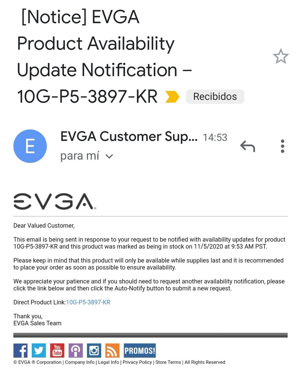 Toxli1's tweet photo. @PaleFace15 Hi, today I received an email from EVGA (queue system) and can't purchase the RTX 3080, this is the email I received. Did you get the same email? https://t.co/42RZGNXhEP