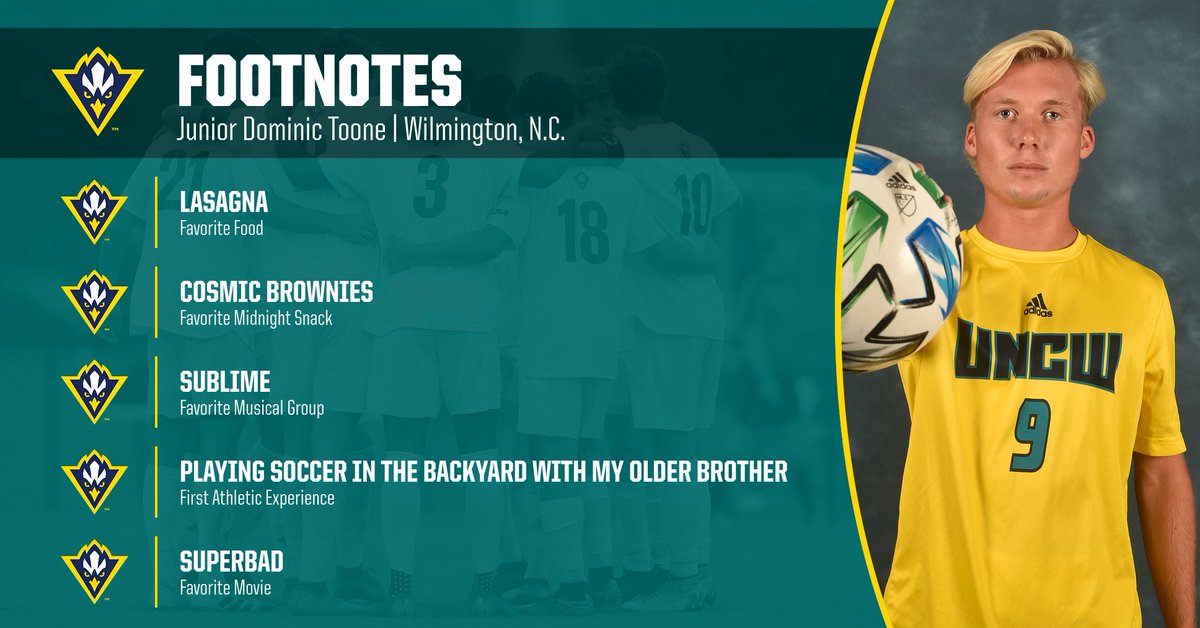 UNCWMenssoccer's tweet photo. It's another #FootNotesFriday and this week's featured player is junior @dominic_toone
#1Team1Goal #FunFactFriday #HawkYeah https://t.co/x7rWz0WxF0
