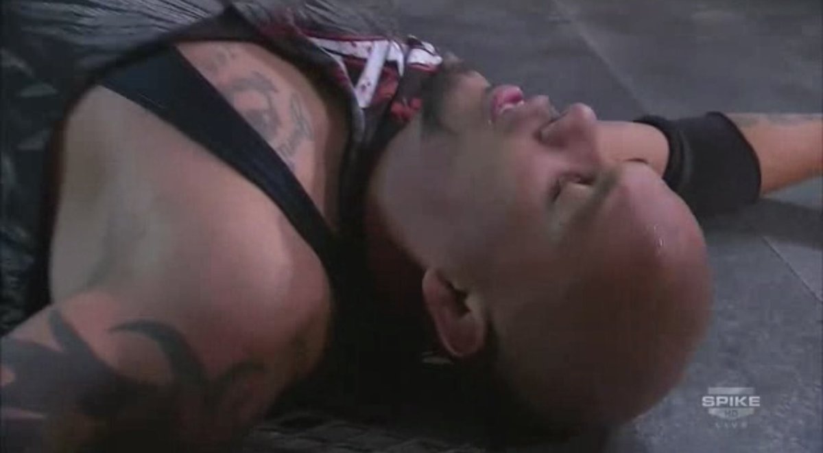 after the match jeff hardy returns to TNA with his short hair and tool shirt, just to bash homicide in the side of the head with a chair. overall a bad night for 'cide (who to be clear, is a legend)  #tna10