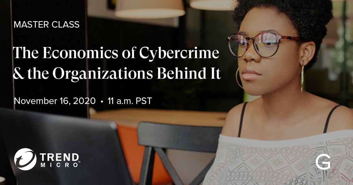 velez1066's tweet photo. While businesses’ digital transformation evolves, so does #cybercrime. Join us to hear from @TrendMicro experts as they provide insights on the #cybercrime economy evolution + how to discover pathways to a #cybersecurity career. https://t.co/Gz0T78VAC2 #GITMaster #ClosetheGap https://t.co/zKSQY0keoJ