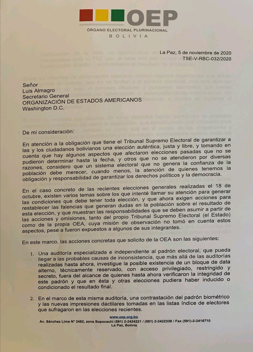 OpinaBolivia's tweet photo. @JeanineAnez Presidenta.. como explica todas las pruebas que estan circulando sobre el MEGAFRAUDE.. es usted parte de ello..  definda la democracia de Bolivia apoye la auditoria general de las votaciones no sea complice.  https://t.co/u32dL45xYr