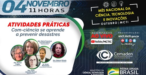 cemadeneducacao's tweet photo. A gravação do evento - CEMADEN no Mês Nacional de Ciência, Tecnologia e Inovações já está disponível no canal do Youtube do MCTIC.
Segue link da gravação da Oficina do Cemaden Educação & Programa Wash https://t.co/yYBw7QLRDR #MCTIC #Cemaden #ProgramaWash https://t.co/QJFaT9HDKK