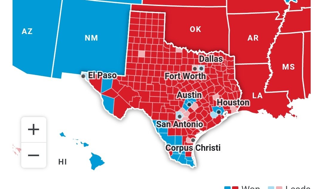 eraf24k's tweet image. So during my anxious watching of this map I noticed that a good portion of the major cities in southern states are blue and it intrigued me, any thoughts? #cppCOM1101