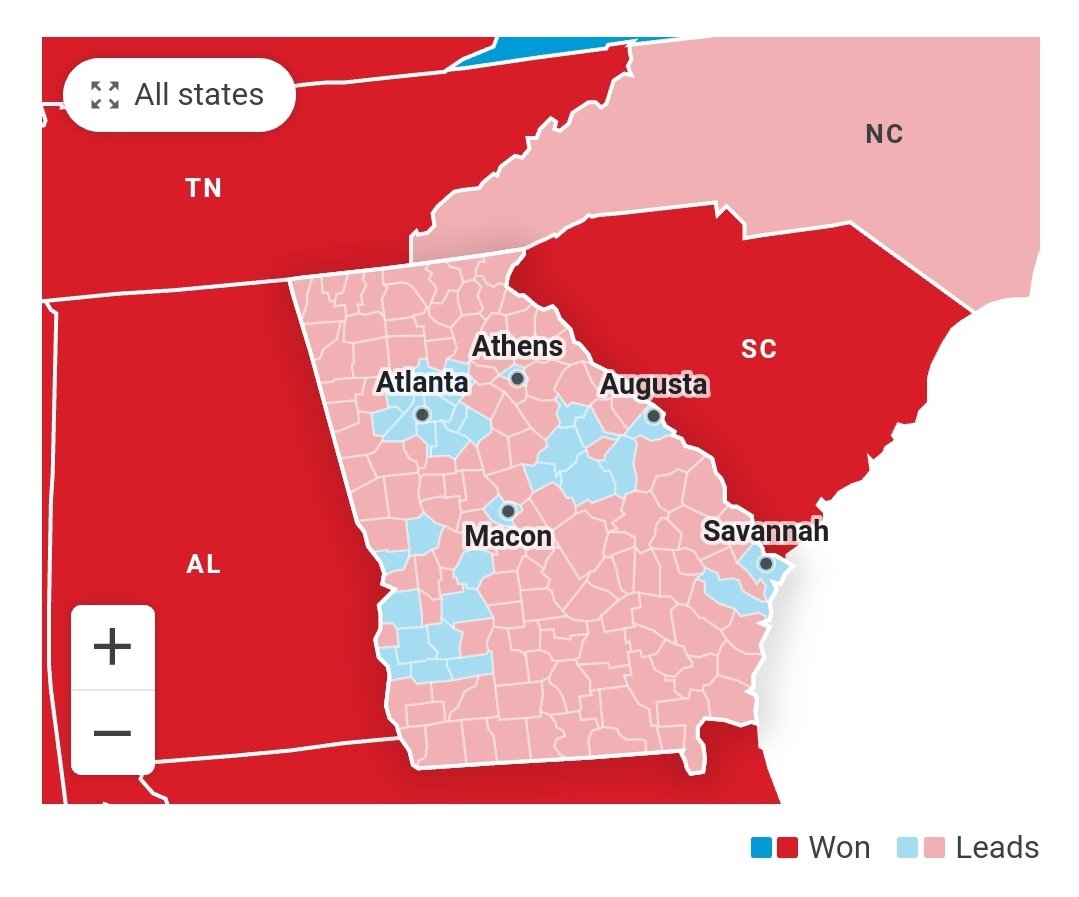 eraf24k's tweet image. So during my anxious watching of this map I noticed that a good portion of the major cities in southern states are blue and it intrigued me, any thoughts? #cppCOM1101