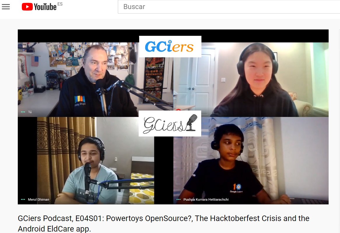 We're live at in our 4th #GCiersPodcast powered by <a href="/_liquidgalaxy/">_liquidgalaxy</a> world community and our real young students of Google Code-in  youtube.com/watch?v=iL9BKD… come and see us to share #OpenSource experiences, back episodes at liquidgalaxy.eu/2020/08/gciers…