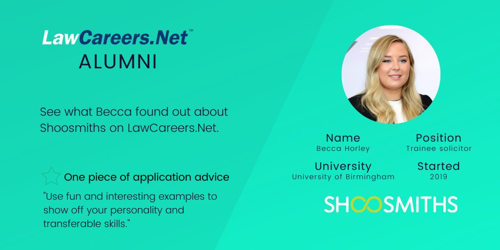 Becca decided that @ShoosmithsGrads could be the firm for her using its LCN profile. The same could be said for you! Visit the link below ⬇ and make sure you apply to Shoosmiths' insight evening before 30 November! lawcareers.net/Solicitors/Sho…