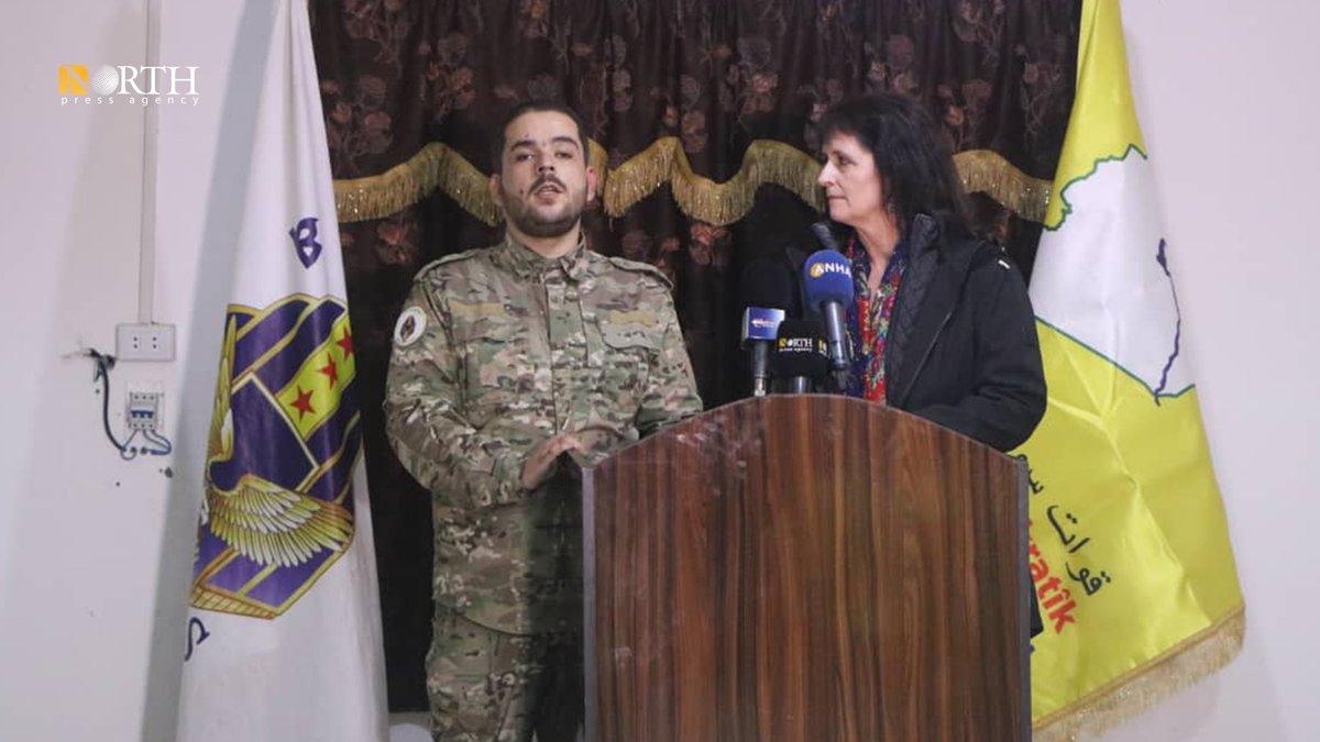 #Breaking/North Press 
North Press correspondent: Press conference between Nadine Mainza, Vice President of #US Commission on International Religious Freedom and Aram Hanna, #Syriac Military Council spokesman in #Tal Tamr town.