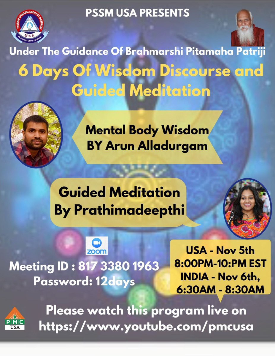 pssmusa's tweet photo. Spiritual Wisdom on Mental Body by @ArunzWay. Guided Meditation by Prathima Deepthi #meditation #pssmusa #pmcusa #pssm #pmc #pyramidmeditation #breathmeditation #spirituality #awakening #awareness #cosmic #yoga #yogapractice #meditationpractice #peace #breath #mindfulness https://t.co/BKVDi7yxNV