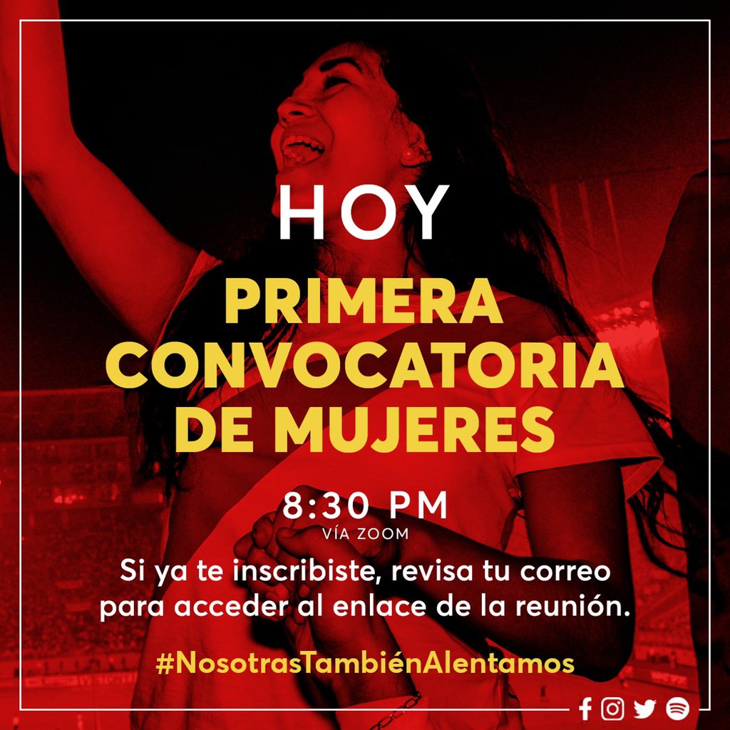 ¡Hoy a las 8:30PM es la Primera Convocatoria de Mujeres!

¿Ya te inscribiste? Revisa tu correo con el link para que puedas acceder a la reunión por zoom. 

Te esperamos 😊. 

1️⃣ Revisa tu bandeja de entrada o carpeta de spam
2️⃣ Si no te llega el mail, avísanos con un MD.