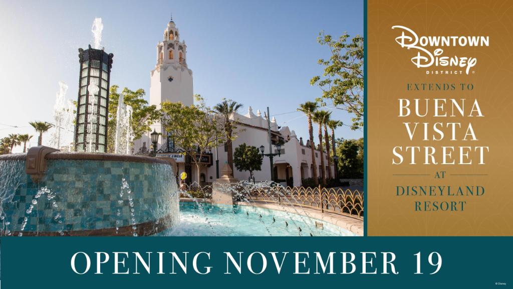 Disneyland's tweet photo. We’re excited to share that Buena Vista Street opens Nov. 19, extending the #DowntownDisney District. Discover new and returning favorite menu items plus holiday gifts, apparel and more! https://t.co/01daNA1BOA https://t.co/05lPh3updd