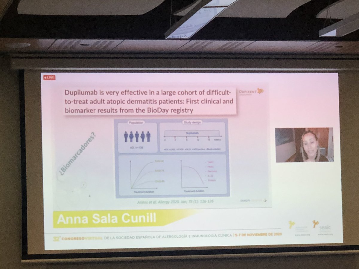 JAN_donosti's tweet image. En el estudio #biodayregistry se estudiaron posibles biomarcadores para evaluar la indicación y monitorizar el efecto de #dupilumab @annasalacunill en #SEAIC2020