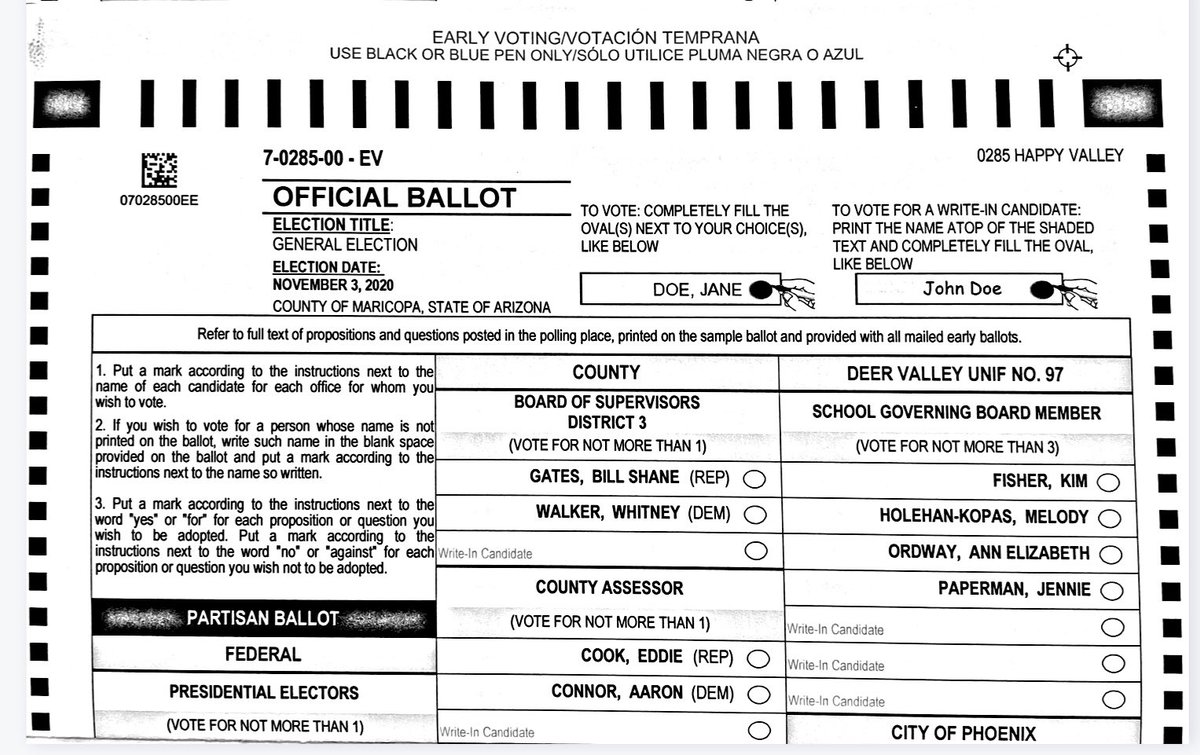 ccooke6708's tweet photo. @SecretaryHobbs Early ballot states black or blue pen only. My husband had to fill out a new ballot when he went to deliver it early because he had used a sharpie. https://t.co/fQgIPLeNsS