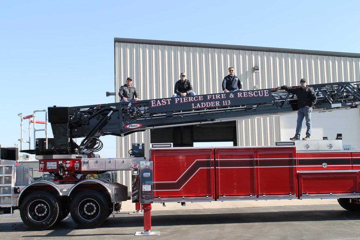 HughesfireHFE's tweet photo. Check out what the truck committee from East Pierce Fire & Rescue is up to this week!! ๐
The team is in Appleton, WI inspecting their new Pierce TILLER! This is the departments first tractor-drawn-aerial and it turned out amazing!
Thank you for choosing Hughes Fire and Pierce! https://t.co/7uXECjrPX5