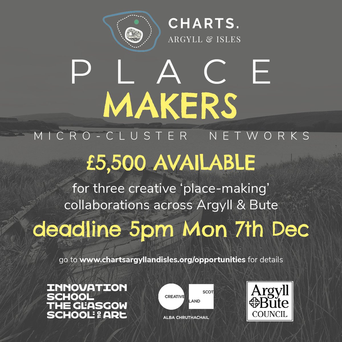 CHARTArgyllIsle's tweet photo. Our Place Makers Micro-cluster Networks fund has now launched! 🚨 Three £5,500 awards are available to support groups of artists in Argyll &amp; Bute who will work with organisations and help local places survive and thrive. Deadline 7 December https://t.co/Xc4zYvqQOQ https://t.co/lpzEeVyAJG