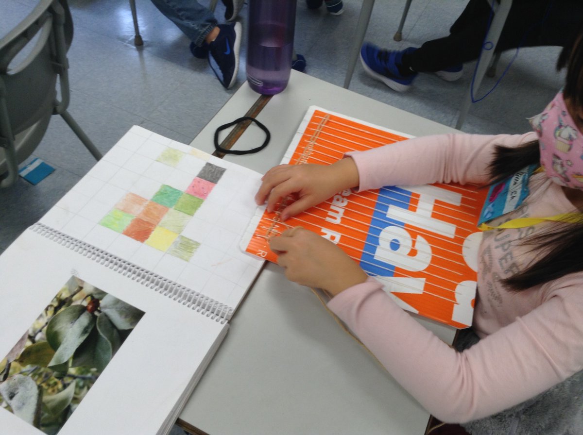 Ms_C_Dickson's tweet photo. Gr3 Art: "The Colours of Edgemont" Ms.R's &amp; Ms. D's class began their weaving projects today! Students used their colour study work, and a chosen photograph from the natural spaces of Edgemont, to choose each colour of yarn for their weaving. #EdgemontStrong @EdgemontCBE https://t.co/opnDXdztJP