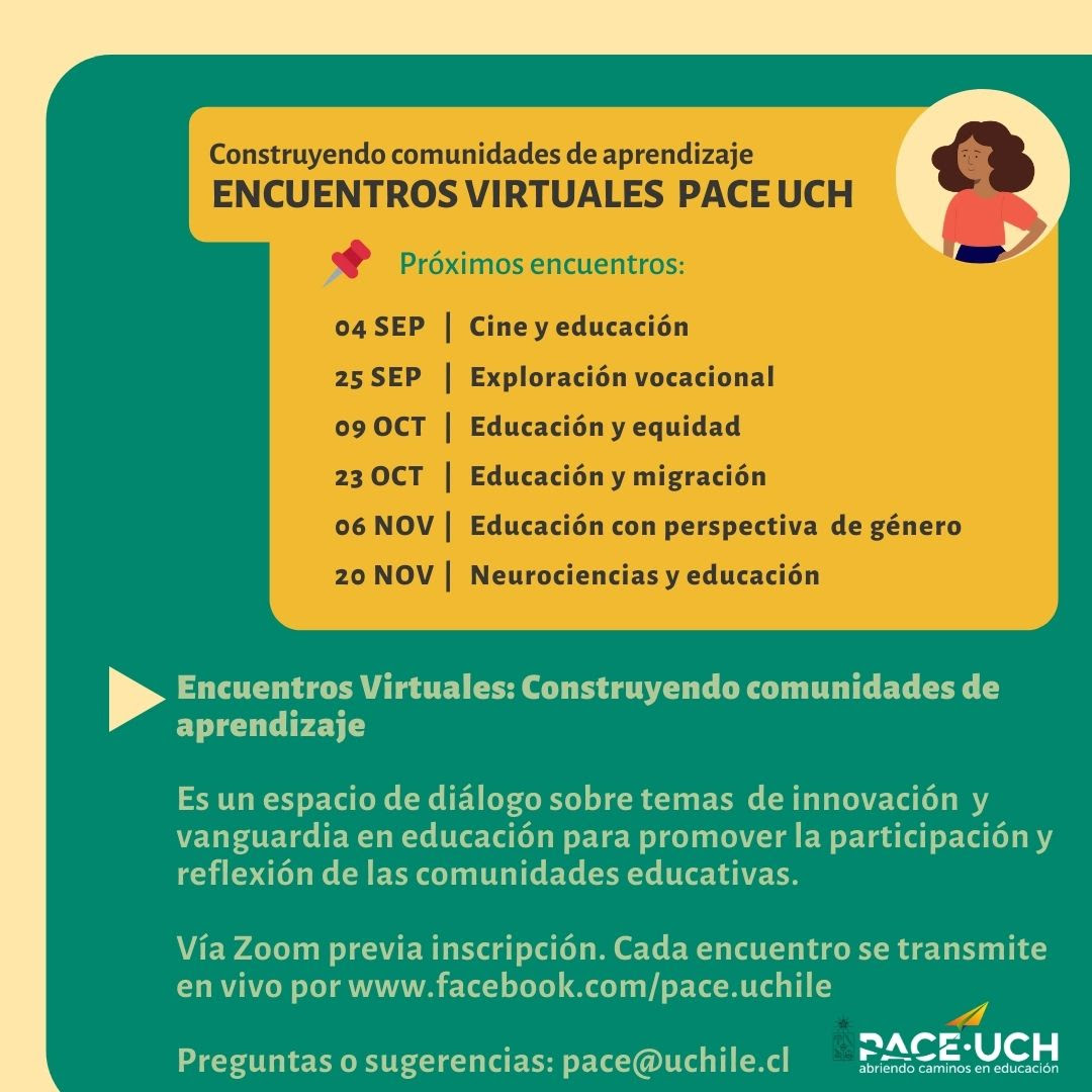 INDEP_DAEM's tweet photo. [#CapacitaciónDocente] Este viernes 6/Nov un nuevo #EncuentrosVirtuales del programa #PaceUCH, referido a #Educación con perspectiva de #Género #Gratis. Interesaos deben inscribirse en https://t.co/SziYVB4gl5 @Duranbaronti @Muni_Indep @ColegioProfes https://t.co/hNgdR3ROMR