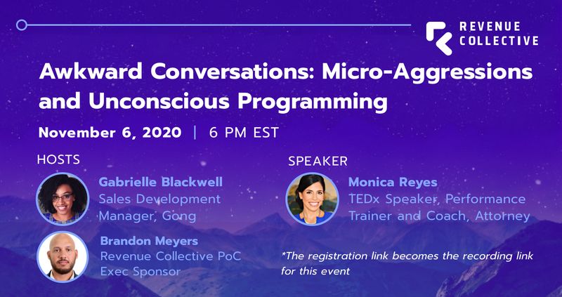 Our Awkward Conversation series continues with a discussion on unconscious bias and microaggressions.

Join TEDx Speaker <a href="/MonicaReyes/">Monica Reyes</a> for a discussion on the unconscious programming creating toxic dynamics in the workplace. 
#rcevents #awkwardconversation

crowdcast.io/e/awkward-conv…