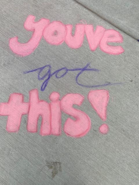 NEWSalineALTHS's tweet photo. The communications class gets creative! Beautiful weather and some chalk lead to masterful art with positive messages. #SASCompass #positivecommunicator @MrsPoppink https://t.co/bwOQzTDm0d