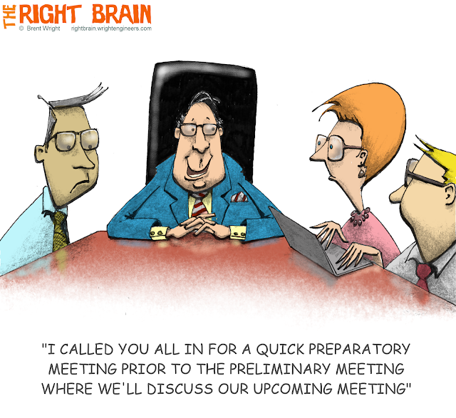 WrightEngineers's tweet photo. We all know that it takes a really good meeting to be better than no meeting at all.  

#engineering #structuralengineering #construction #architecture #buildingconstruction #civilengineering #designandconstructionnetwork #wrightengineers #teamwright #rightbrain #cartoon https://t.co/TE3IFHsGP2