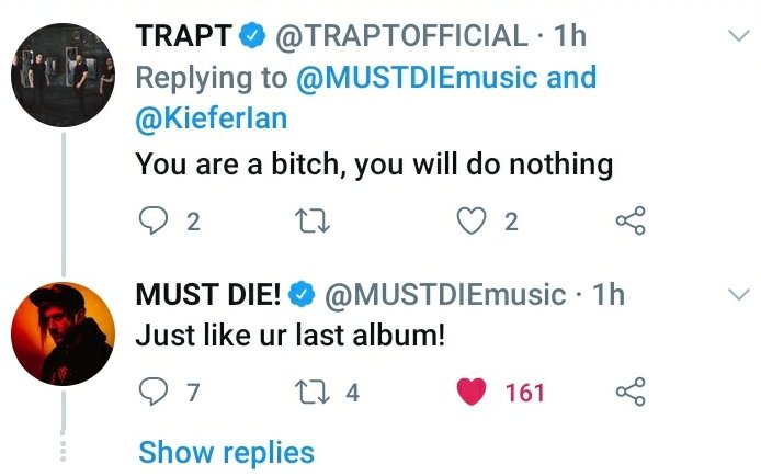ALVMemes1's tweet photo. @MUSTDIEmusic with the savage comeback. who the fuck is @TRAPTOFFICIAL ? https://t.co/PnbW49gU70