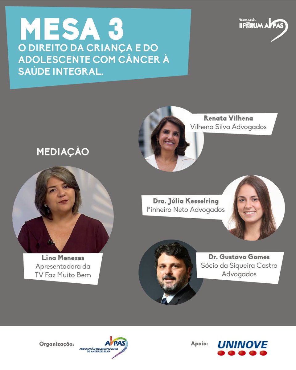ahpas's tweet photo. No dia 23/11 acontecerá o Mover a Vida - II Fórum AHPAS pela integralidade do tratamento de crianças e adolescentes com câncer! Confira os participantes da MESA 3 - O direito da criança e do adolescente com câncer à saúde integral: https://t.co/3n59NOX8Kf