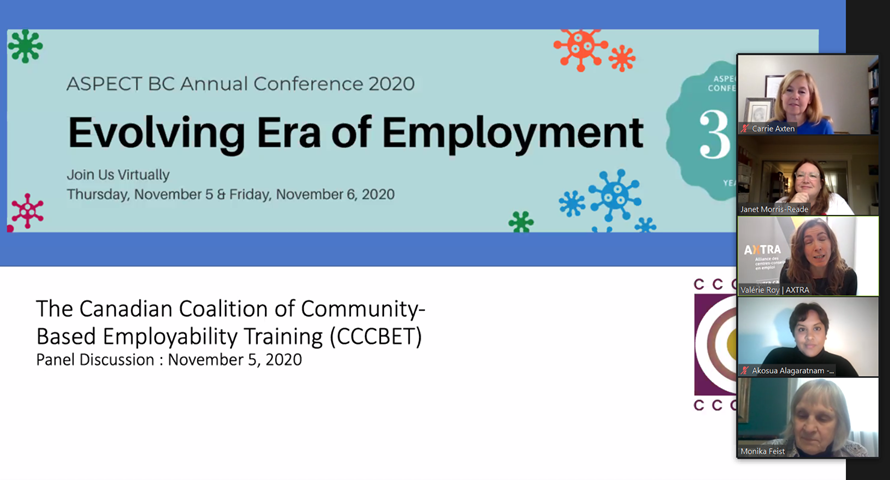 first_work's tweet photo. Our ED, @AkosAlaga, has taken the digital stage at #ASPECT20Virtual for a session on employment service sector collaboration with @ccocde_cccbet. 
Akosua is giving an overview of the #workforce landscape in #Ont and how we can "continue to pivot" &amp; work together for our youth. https://t.co/8G0T7IlVAX