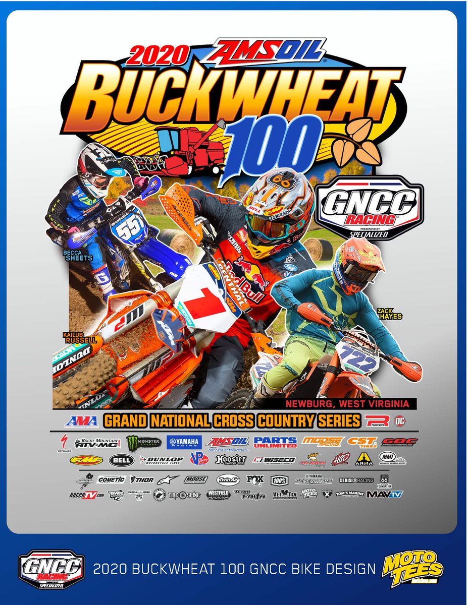 GNCCRacing's tweet photo. The 2020 @AMSOILINC Buckwheat 💯 Event Tees are available now 🌾 @MotoTees // https://t.co/zA72s7q98B https://t.co/ogDzTDRnO7