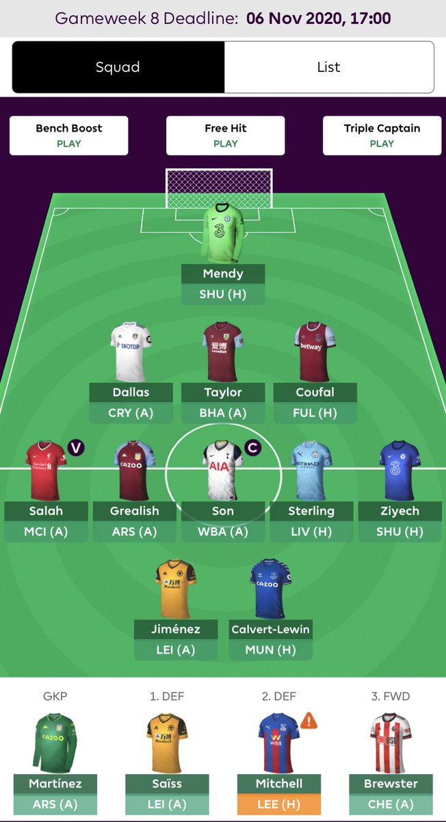 GW8 team locked in early Transfers: Robertson & Podence -> Coufal & Ziyech (-4 pts)Son Hopefully taking Robertson out won’t hurt my team too much in the long run. All part of a bigger plan Please share your  #FPL thoughts below 