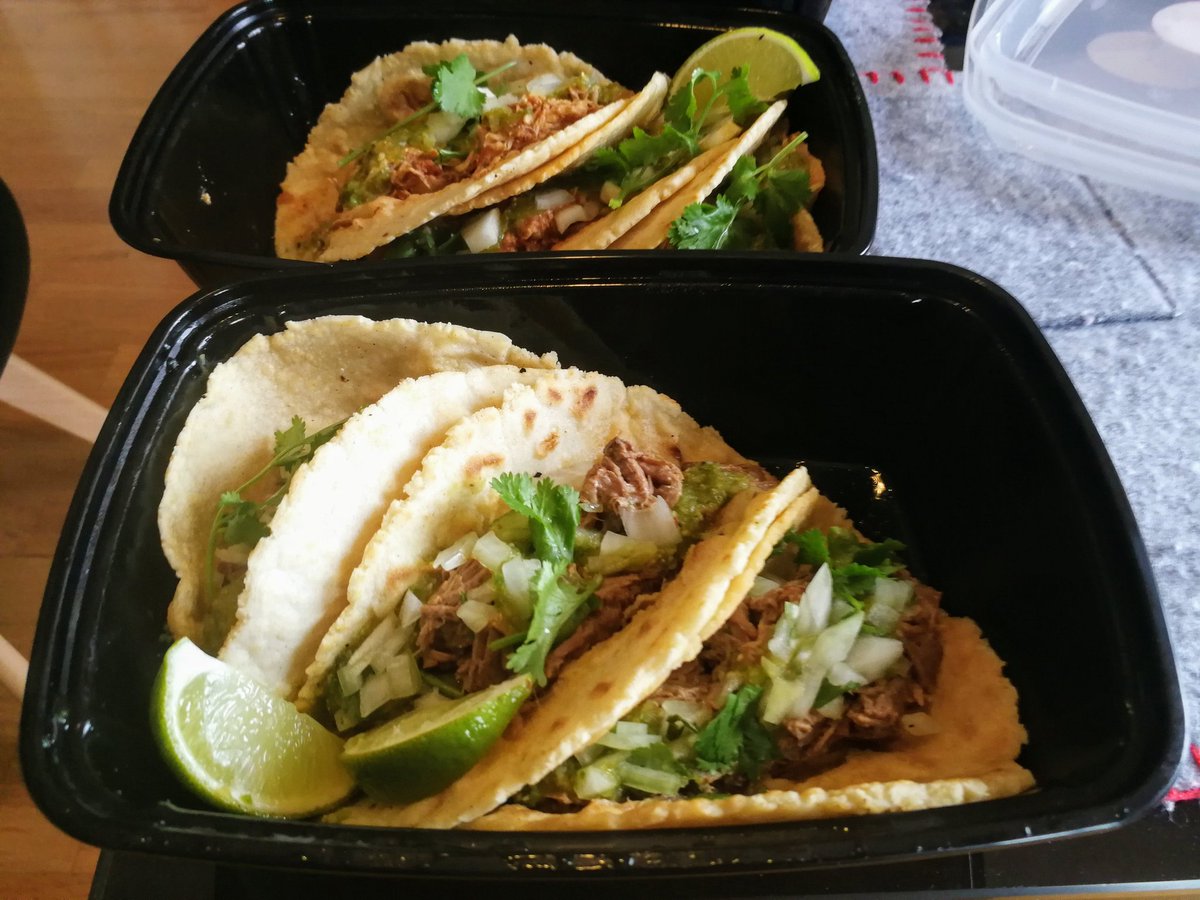 EatThisTown's tweet photo. Just happened to park beside @VeranoHFX today, and we couldn't help ourselves. We got one of everything! (j/k... sorta). Chicken and beef tacos, braised pork arepa, and mushroom empanadas. The food here is so fresh and flavourful! https://t.co/0rw6vsOHf7