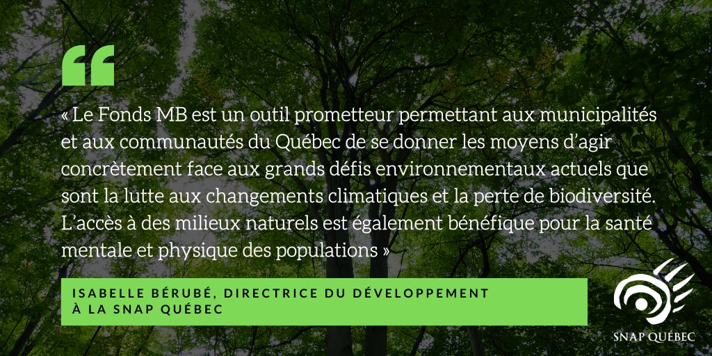 snapqc's tweet photo. Les villes adhérentes au #FondsMB contribuent aux efforts de protection de notre #biodiversité, rempart contre les dérèglements climatiques, les crises sanitaires et les enjeux de #santé mentale et physique.
@UMQuebec @FQMenligne @CMM_info @cmquebec
👉https://t.co/RSRuGsRLwf https://t.co/BNH83Ntbv1