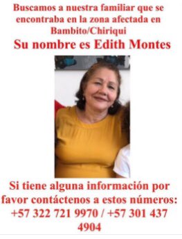 jmrodriguez78's tweet photo. @gustavoperezpma @MelindaPEstevez @MinSegPma @donderisja @BCBRP @PanamaAmerica @criticaenlinea @TReporta @lindabran1 @martamartinelli @FernandoCorreaJ Por favor ayúdennos a encontrar a mi suegra que se encontraba en el sector. Ella cuidaba una niña. Los demás están bien pero a ella no la encuentran. Somos de Colombia y estamos angustiados por que no conocemos a nadie. Por favor si sabe algo, le agradecemos. Bendiciones. 🙏🏽 https://t.co/znN9kRIk9v