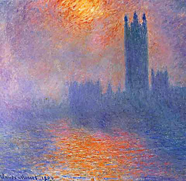 If you look at lots of great paintings, you can see the artist use complementary colour to really make the scene 'pop', they compete with each other for your attention so it seems very vibrant. Here is Monet's painting of Westminster, with blue and orange set against each other.