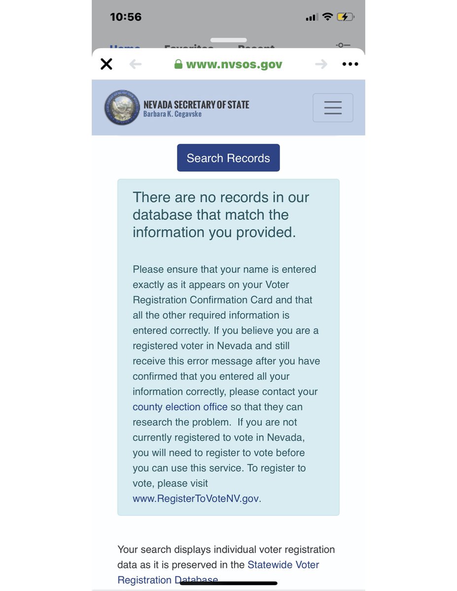 2/3 A paramedic in Nevada & family I have spoken to directly and are legitimate...decided to check their ballot status online. They got this upon their check so they decided to call the state number provided.