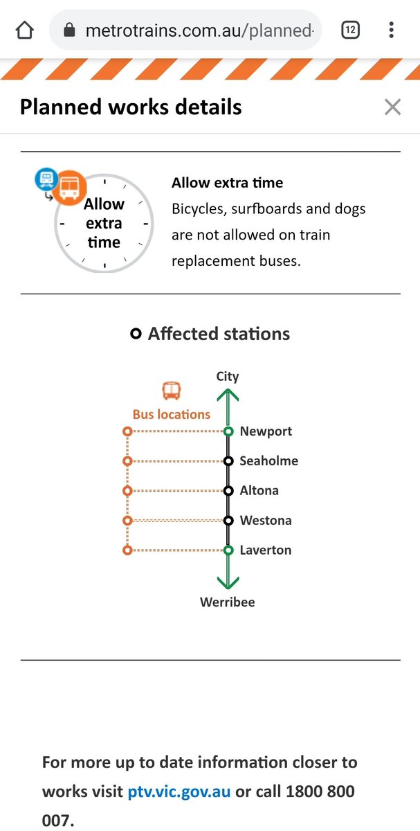 craig_halsall's tweet photo. Still unclear about @metrotrains #WerribeeLine / #WilliamstownLine replacement buses on Mon 9-11
@ptv_official website online timetables show buses between City & #Newport plus #AltonaLoop
Online articles suggest buses #Newport to #Laverton only π€
@danielbowen @aussiewongm https://t.co/V5zvLYGZib