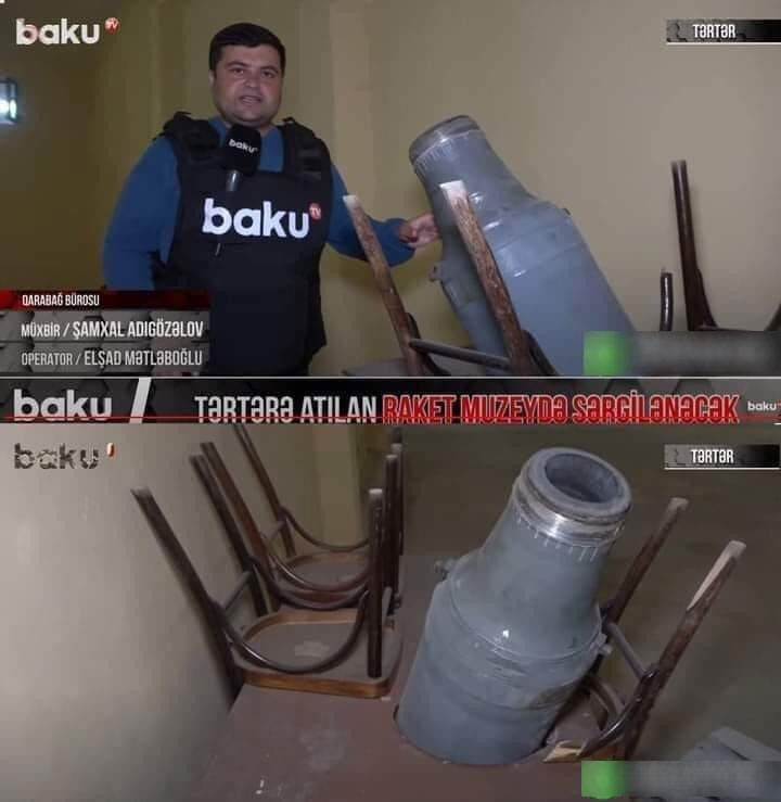 301arm's tweet photo. The 300mm Smerch missile is such a smooth criminal that the chairs put on the table didn't even feel it happening.

(Azerbaijan has serious IQ issues) https://t.co/EWutGIEKOi