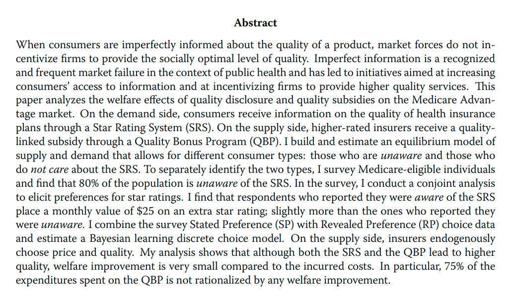 Alexandra CharbiJMP: "The fault in our stars! Quality Reporting, Bonus Payments and Welfare in Medicare Advantage"Website:  https://sites.google.com/view/alexandracharbi/home