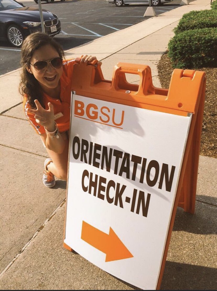 BGSUTours's tweet photo. It’s #ThrowbackThursday !
 
Today we shine a light on Katie Webb! Although she was not involved in the TG program, Katie was actively involved during her time at BG as an Orientation Leader and Frieda Falcon! Today, she serves as an Admissions Counselor here! https://t.co/hUSAiRqi1V